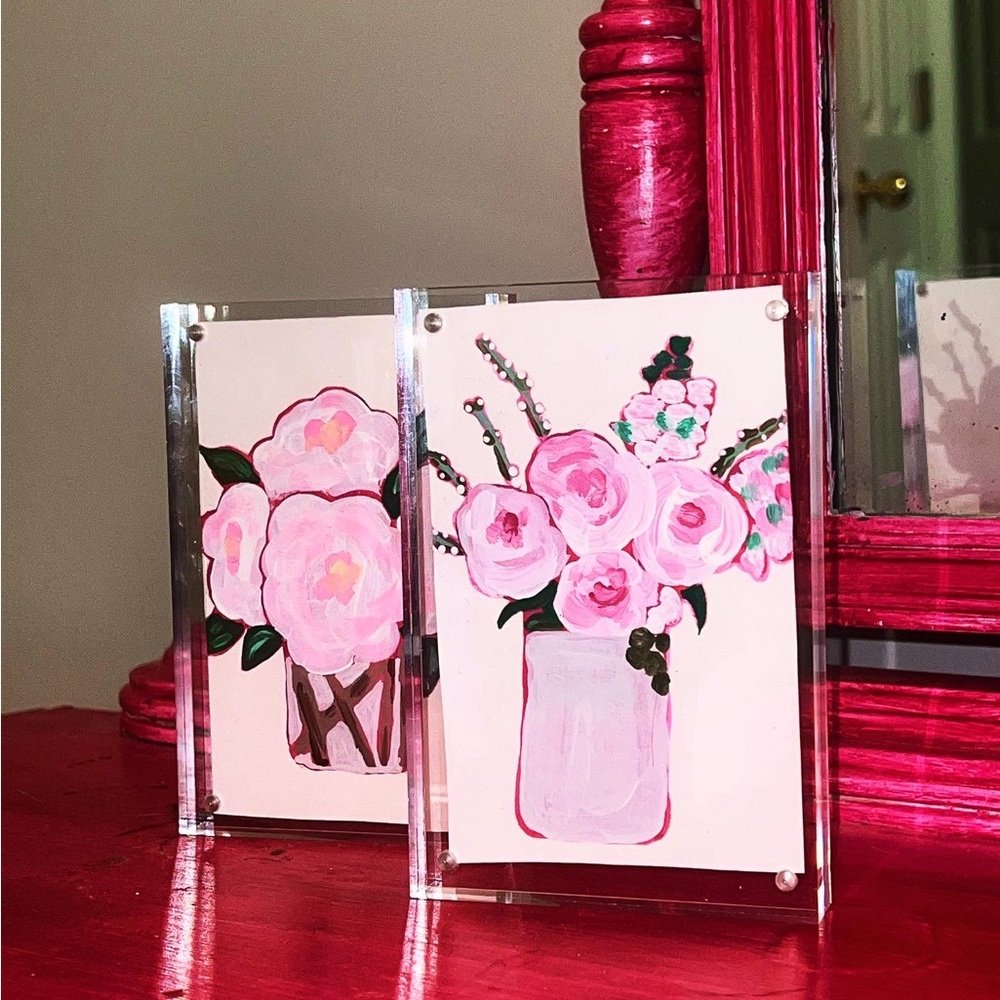 Pink Floral Acrylic Frame Set